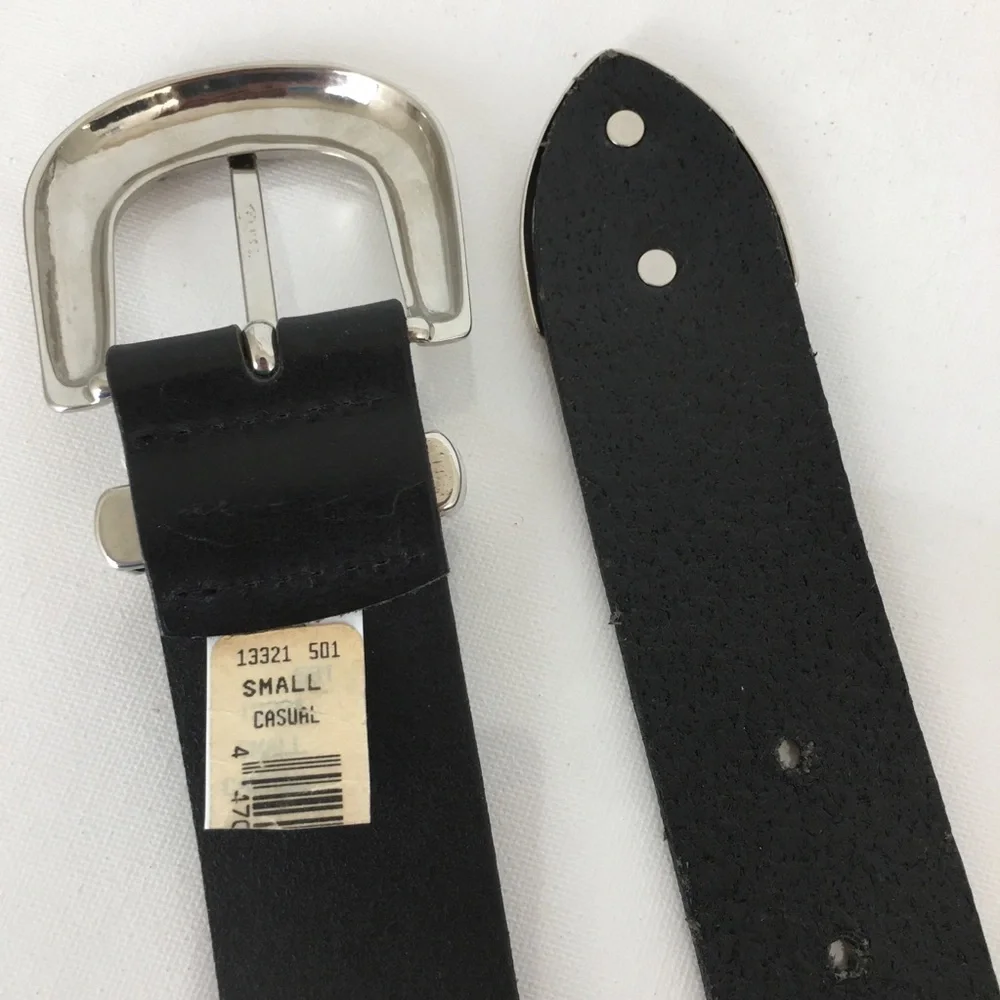 Smooth Black Italian Leather Belt Silver Buckle Women’s Size Small